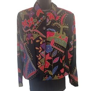 FLORISSANT New York Blouson Floral Jacket Black Multi Womens Small